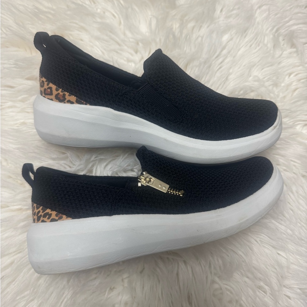Ryka Black Slip-On Sneakers with Leopard Detail